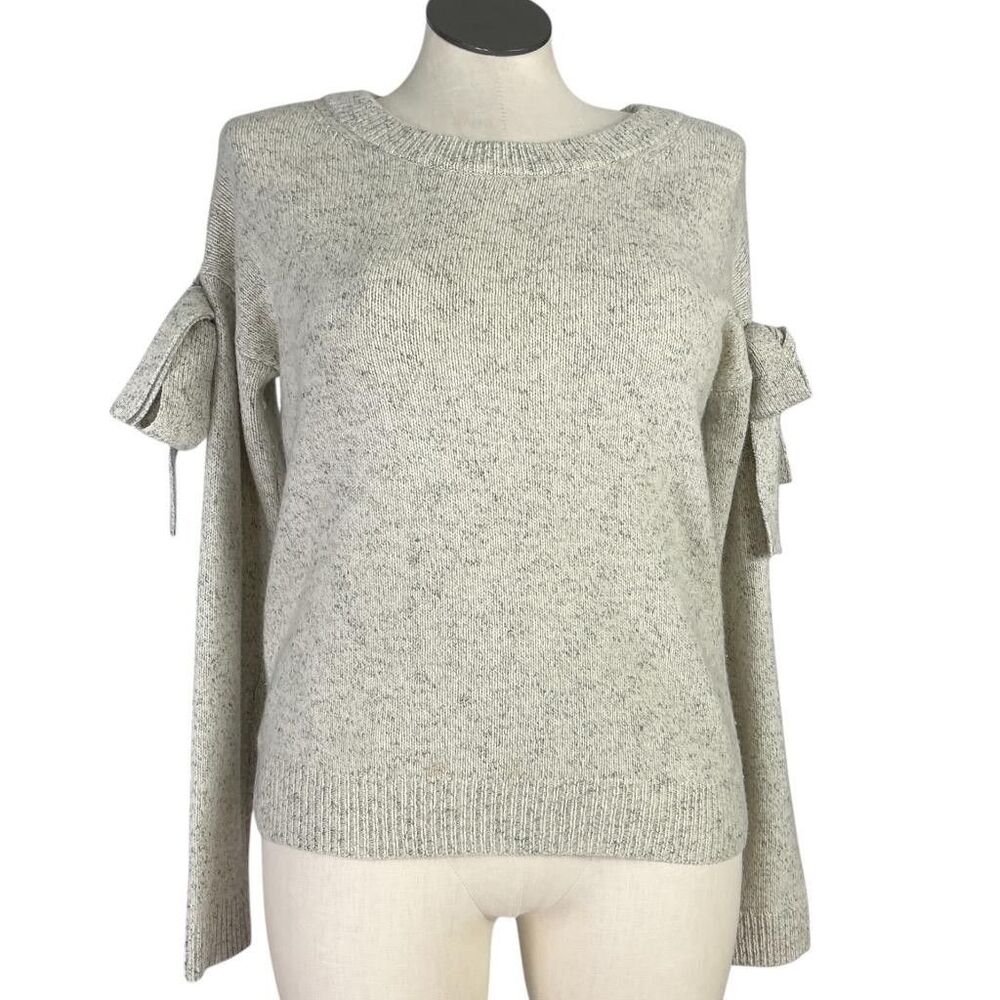 Ann Taylor Sweater Womens Small Gray Wool Blend Bow Sleeve Crew Neck Fall - Picture 2 of 7